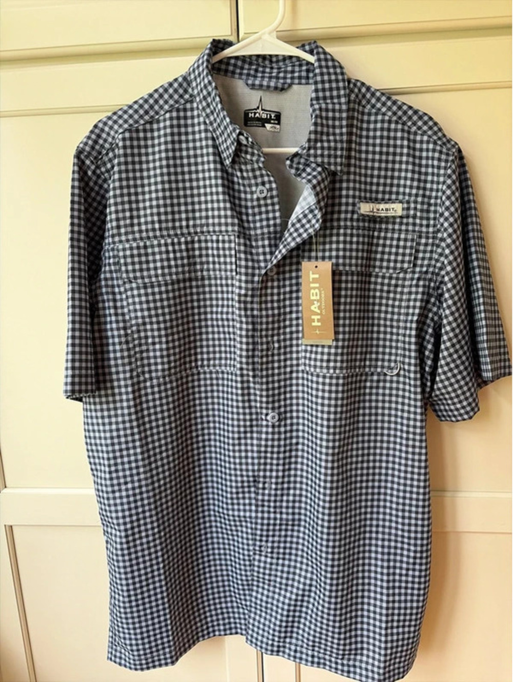NWT Habit Breaking Dawn Fishing Shirt Men’s M Brookside Check Navy UPF 50+